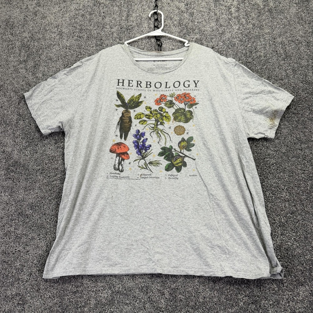 Harry Potter Shirt Mens 3XL Gray Herbology Graphic Tee Hogwarts Tagless